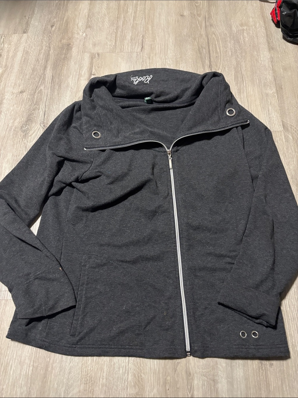Roots Charcoal Asymmetric Zip Hooded Sweatshirt